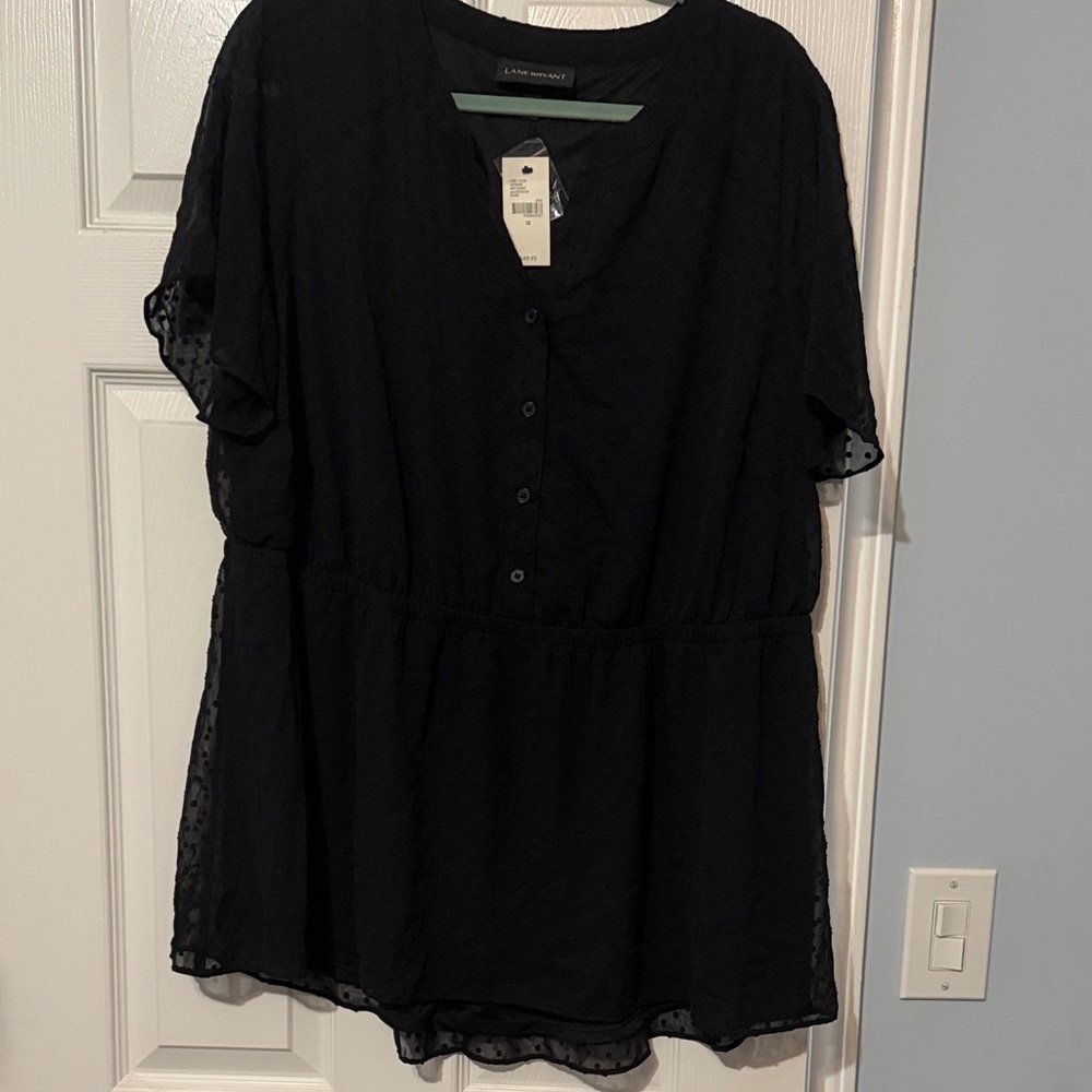 Lane Bryant Black Button-Front V-Neck Peplum Tunic